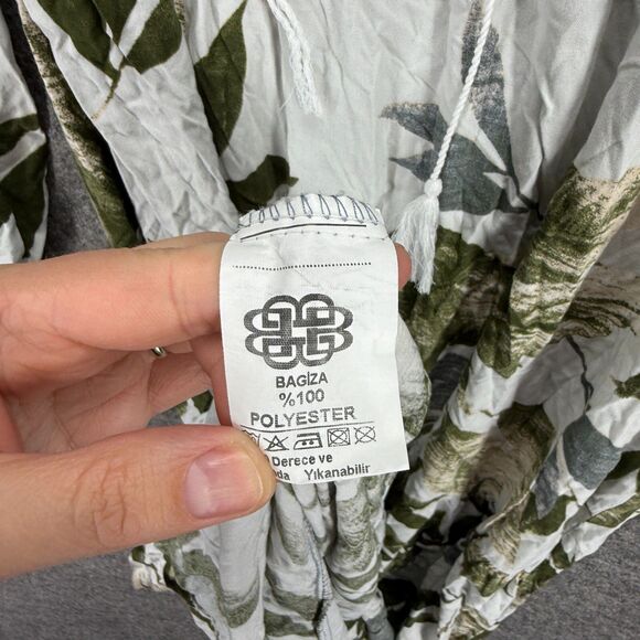 Bagiza Dress Women M Medium White Floral Maxi Long V-Neck Tasseled Long Sleeve - Picture 3 of 6